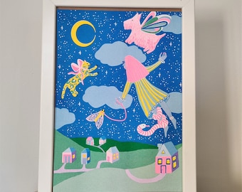 Fly Me to The Moon riso print A4