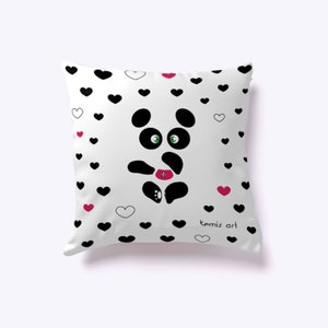 Cushion Nano Panda - Baby love Panda - black hearts