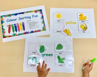 Colors Matching Activity, Sorting Game, Preschool Lessons, Printable Resource, Homeschool Montessori, Toddler Kids Educational Learning