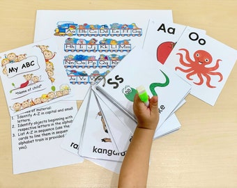 ABC Alphabet Flashcards, Beginning Sound Phonics, Preschool Lessons, Printable Resource, Homeschool Montessori, Kids Educational Learning