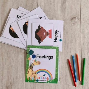 Atividade de correspondência de sentimentos e emoções, aulas de flashcards pré-escolares, recurso para impressão, ensino doméstico Montessori, aprendizagem educacional infantil