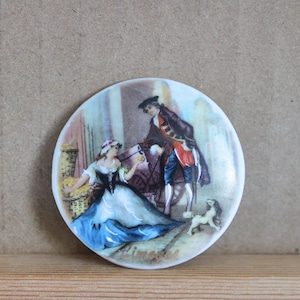 45 mm, Cabochon vintage en porcelaine de Limoges, scène galante de Watteau, cabochon de Limoges, fabrication française, porcelaine céramique