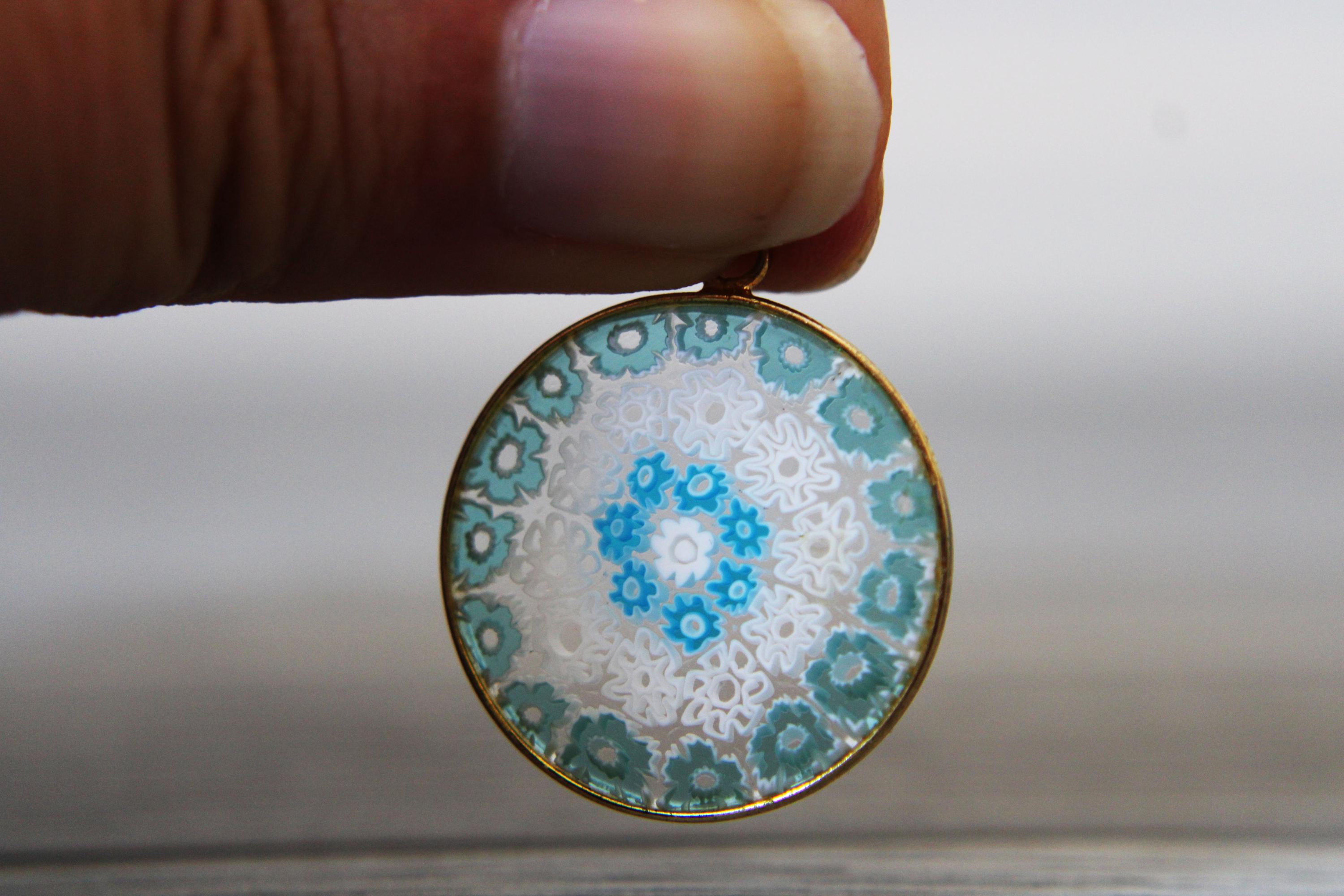 Pendentif Millefiori En Verre De Murano - 2.6 Cm - Plaqué Or - Occasion Très Bon État
