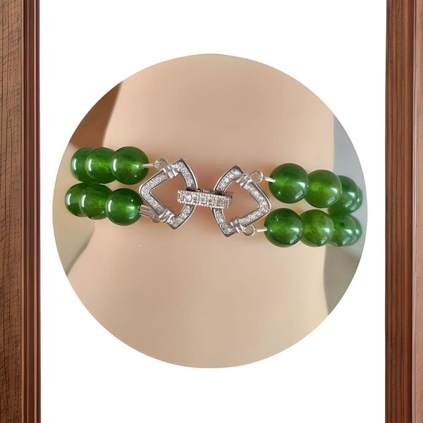 Bracelet Jade, bracelet 2 rangs en Pierres Naturelles 8mm, bracelet jade vert personnalisable de 18 à 21 cm, cadeau pour elle