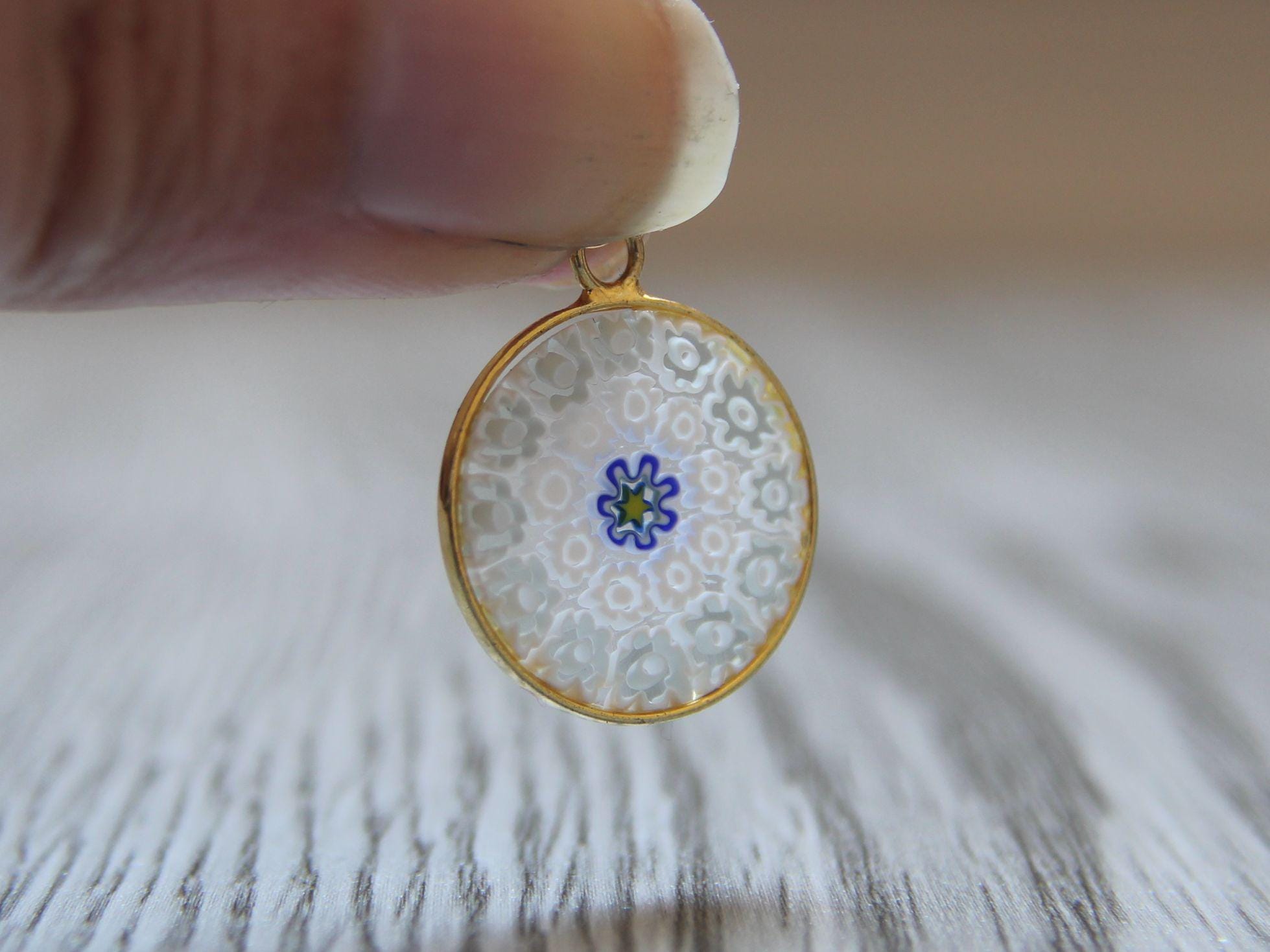 Pendentif Murine Millefiori En Verre De Murano Plaqué Or - Diamètre 1,9 Cm