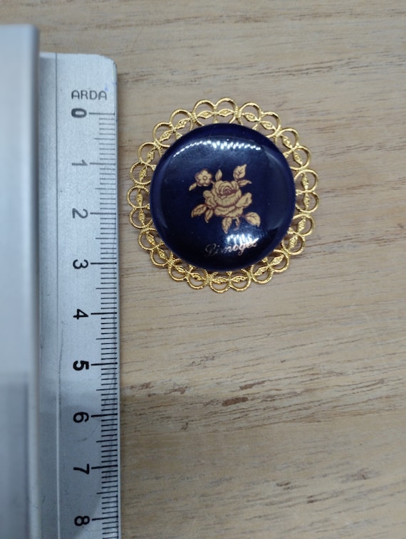 Limoges porcelain brooch 3.8 cm, vintage oven blu… - image 4