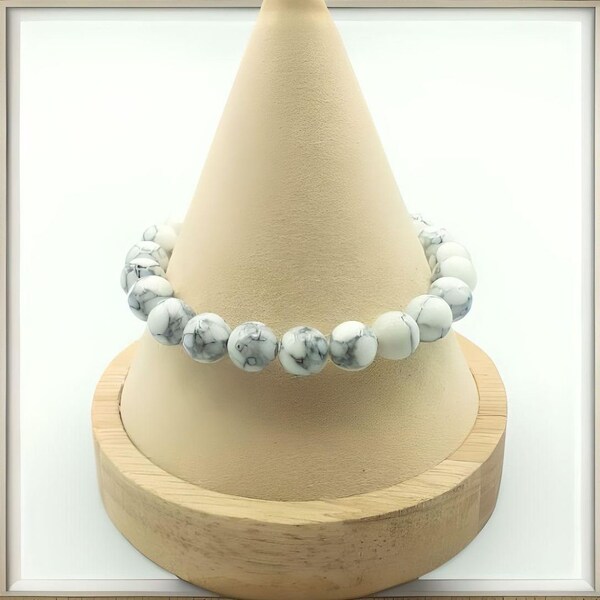 Bracelet howlite, braclet de perles 8mm, bracelet en pierres naturelles, bracelet personnalisé, bracelet homme et femme