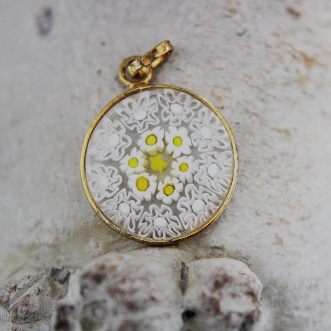 Pendentif Murine Millefiori En Verre De Murano Plaqué Or - Diamètre 1,9 Cm