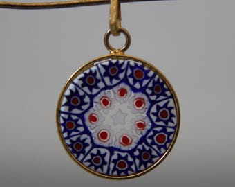 Pendentif Millefiori En Verre De Murano - 1,9 Cm Diamètre, Plaqué Or - Occasion Très Bon état