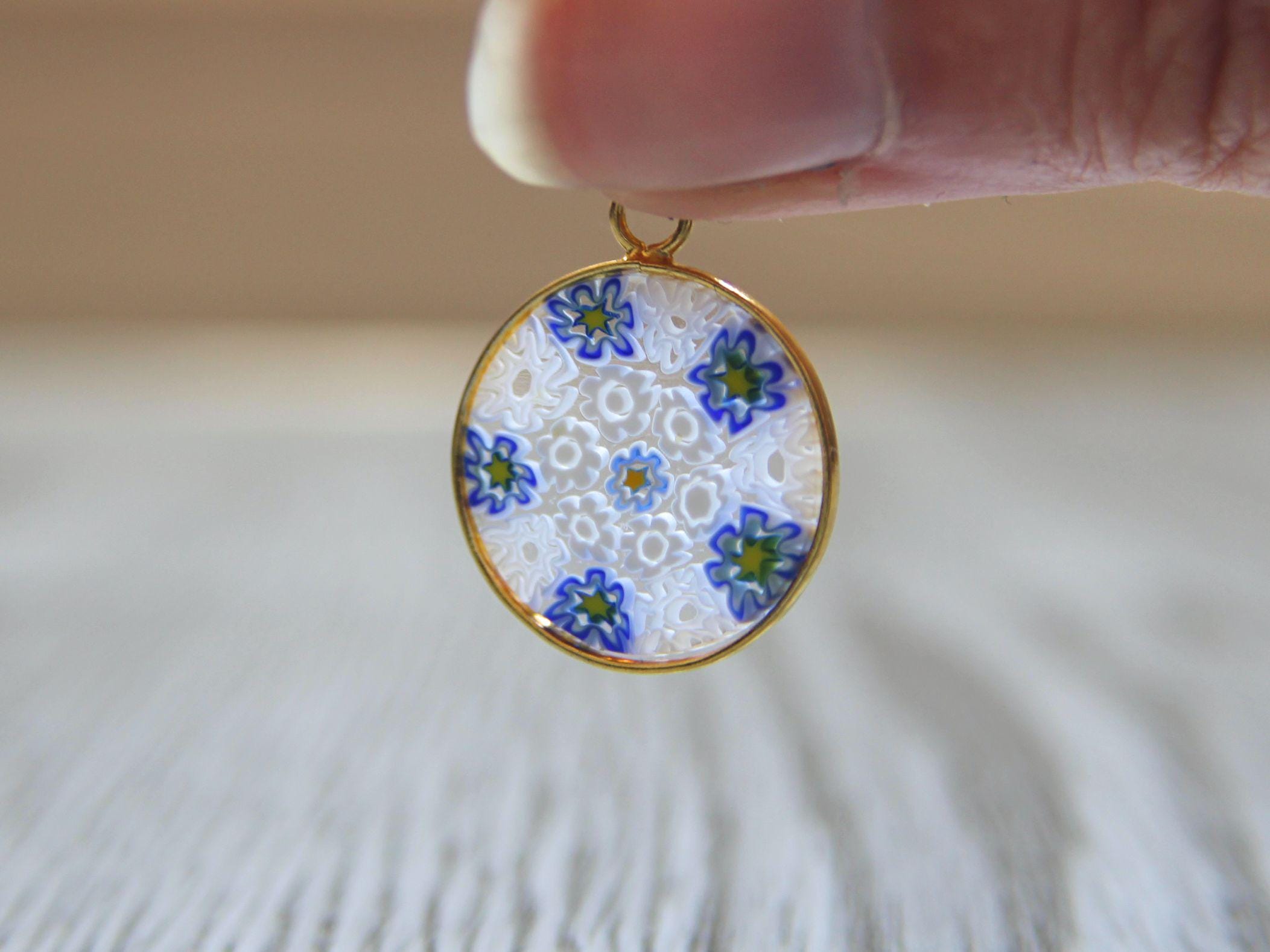 Pendentif Murine Millefiori En Verre De Murano Plaqué Or - 1.9 Cm, Vintage, Très Bon état
