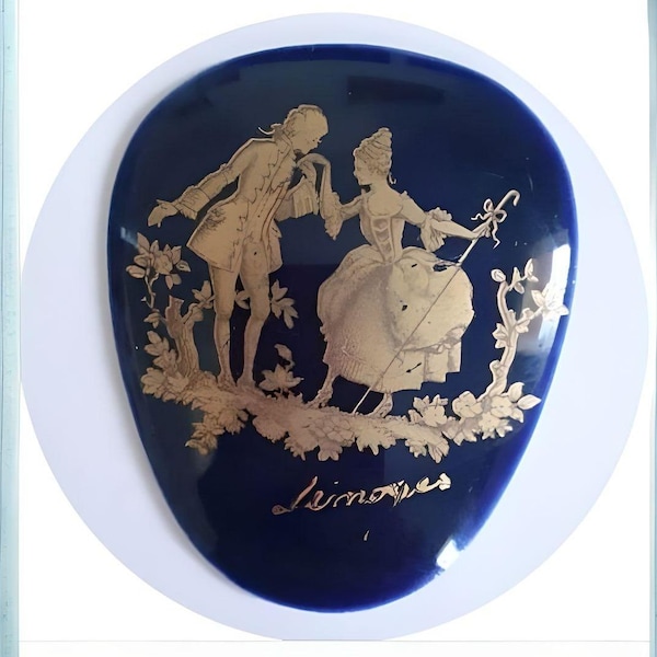 58x47mm, cabochon vintage ancien en porcelaine de Limoges, scène galante de Fragonard