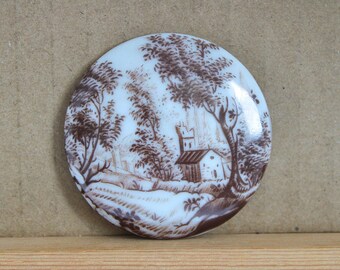 Sepia Porcelain Cabochons, 53 mm, Antique Style with Hollow Back
