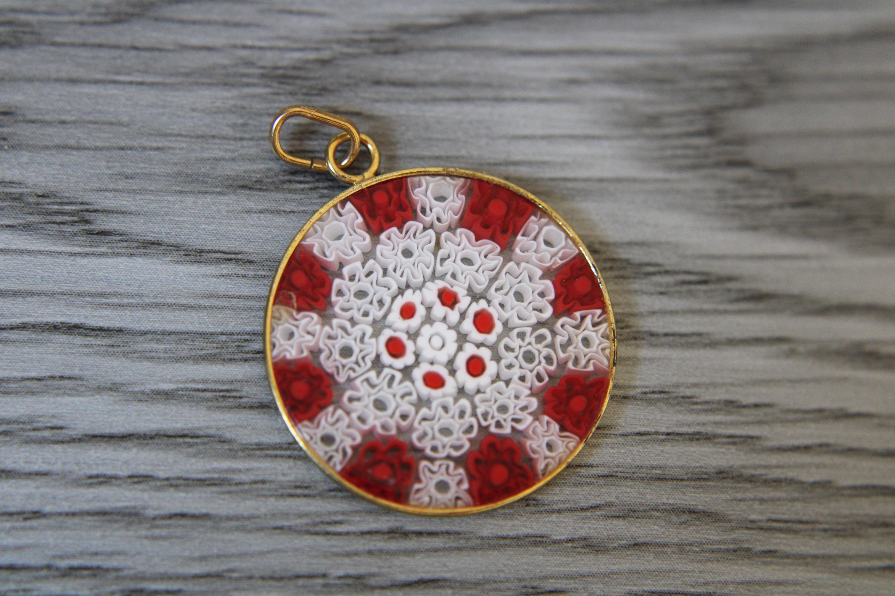 Pendentif Murine Millefiori En Verre De Murano Plaqué Or - 2,6 Cm - Occasion En Très Bon état