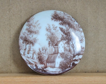 Porcelain cabochons, 53 mm, Antique Sepia Decor with Hollow Back