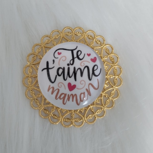 Broche je t'aime maman livré dans un écrin, broche 3,8 cm, cadeau pour femme, cadeau fête des mères, cadeau anniversaire