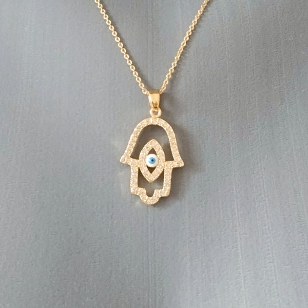 Collier pendentif main de fatma, collier hamsa plaqué or, pendentif Fatima, pendentif protection, collier religieux, pendentif pour elle