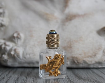 Miniature perfume, 3.6 cm empty glass bottle with brass bird