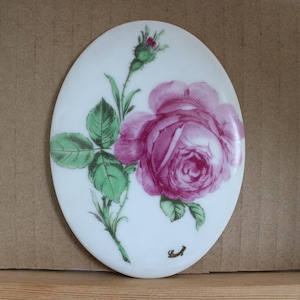 Exceptionnel, 120 x 90 mm très grand cabochon vintage ancien en porcelaine de Limoges, Cabochon de Limoges, fabrication française, la Rose