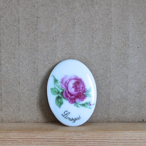 33x24 mm, Cabochon ancien vintage en porcelaine de Limoges, Rose, cabochon de Limoges, fabrication française, porcelaine et céramique