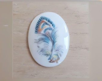 31x41 mm, Vintage Limoges porcelain cabochon - feather