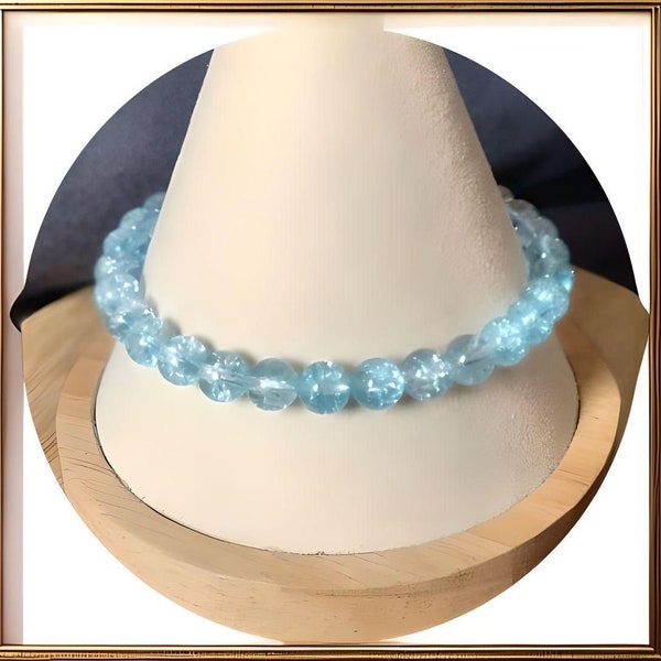 Pulsera de topacio azul, pulsera de piedra natural de 6 mm hecha al tamaño de tu muñeca, pulsera unisex, regalo para hombre y mujer