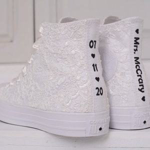 x2 Wedding HIGH TOP Converse Heat transfers Wifey Bride Mrs Groom Bridesmaid shoes Custom Personalised custom name pumps hen stag party