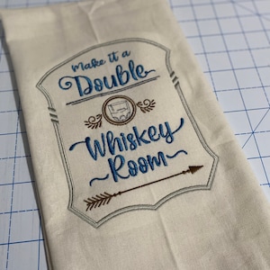 Embroidered Whiskey Room Tea Towel
