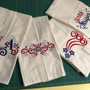 Embroidered Set of Patriotic Tea Towels