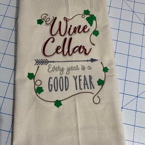 Embroidered Wine Cellar Tea Towel