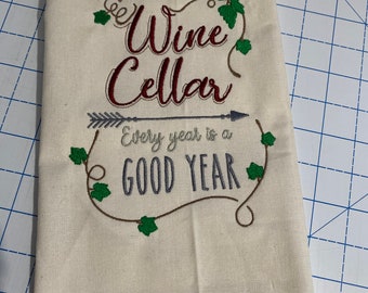 Embroidered Wine Cellar Tea Towel