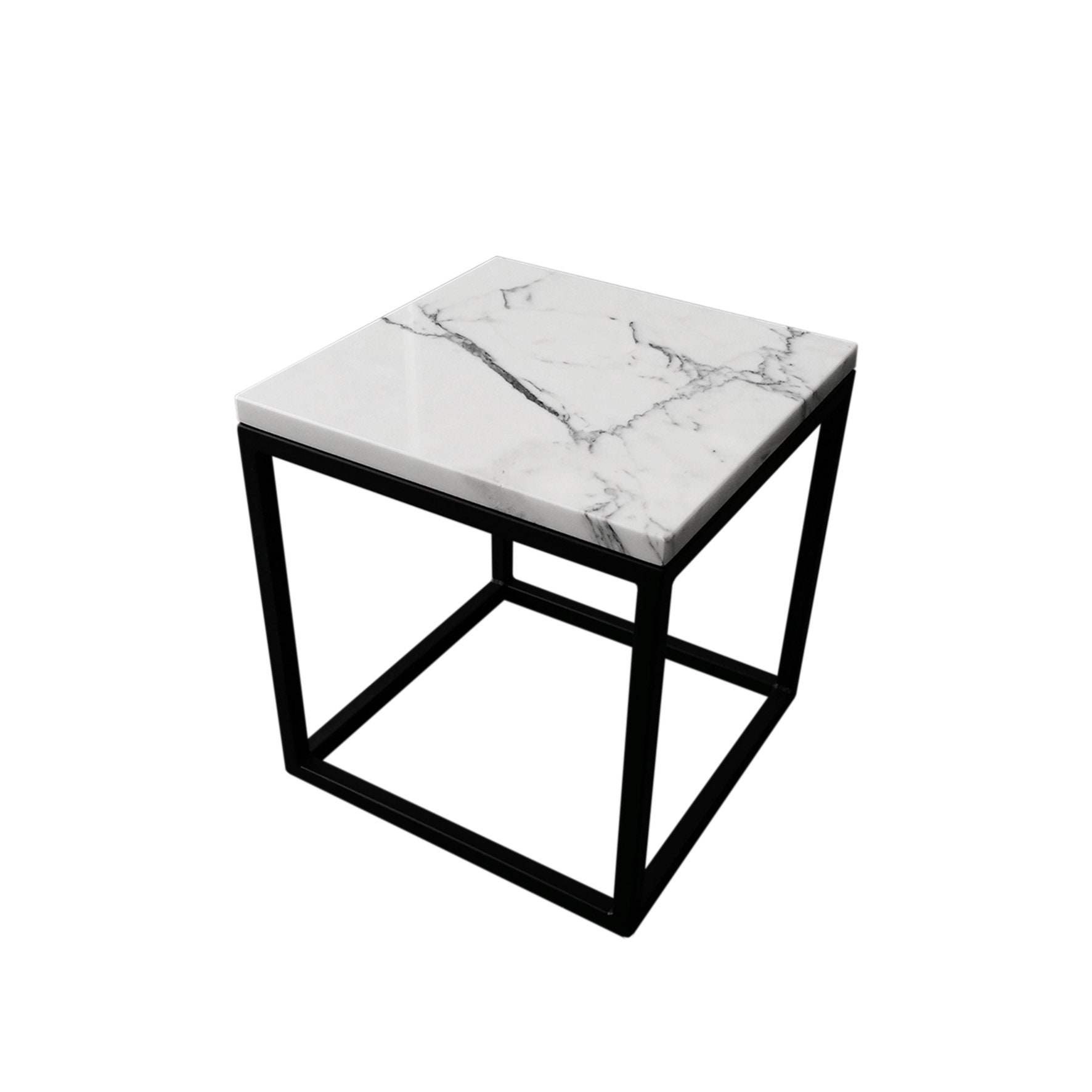 White Marble Side Table, Small Square Coffee Table With Natural Carrara