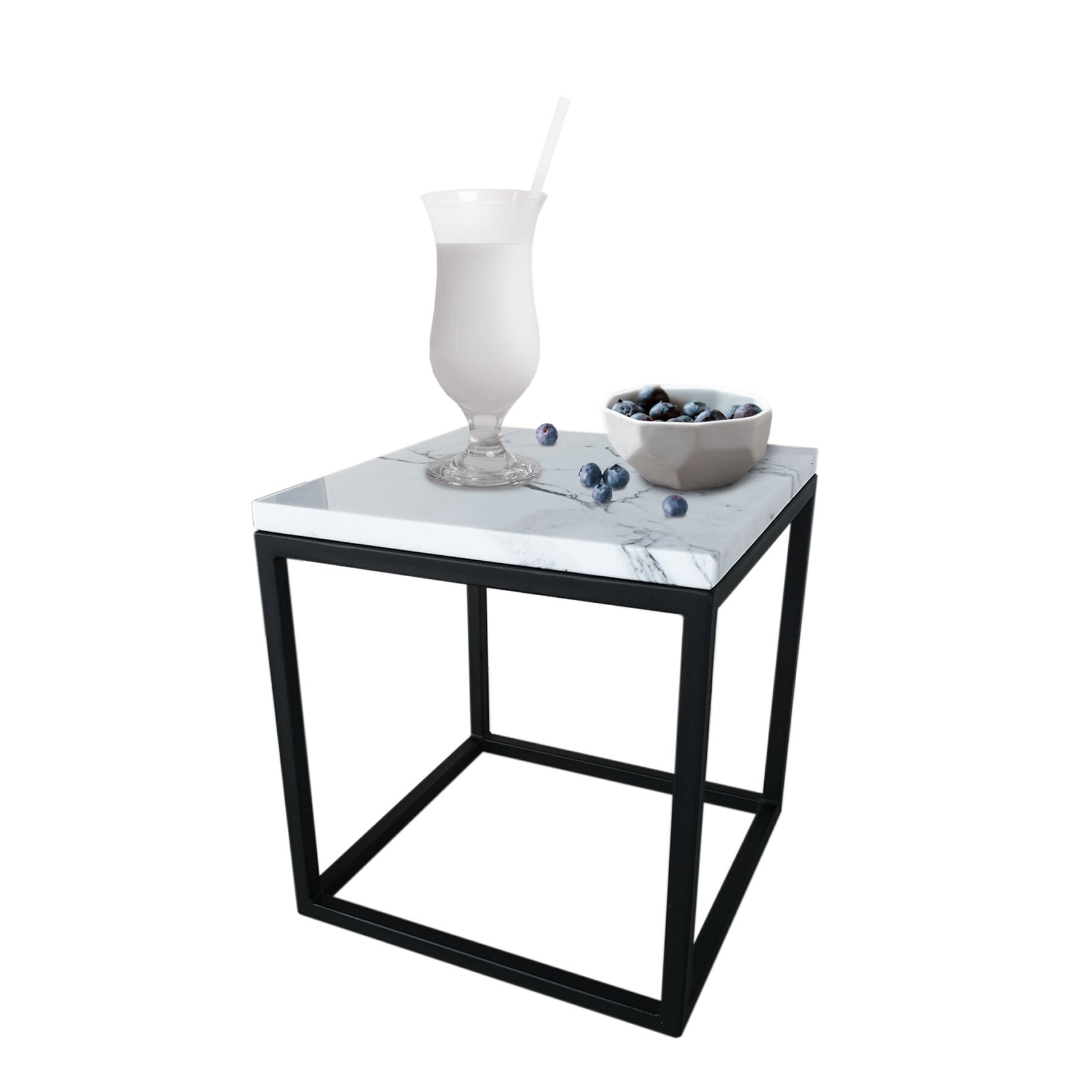 White Marble Side Table, Small Square Coffee Table With Natural Carrara