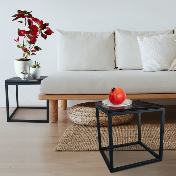 Black Natural Granite Top Coffee Table Minimalist Bedside Table