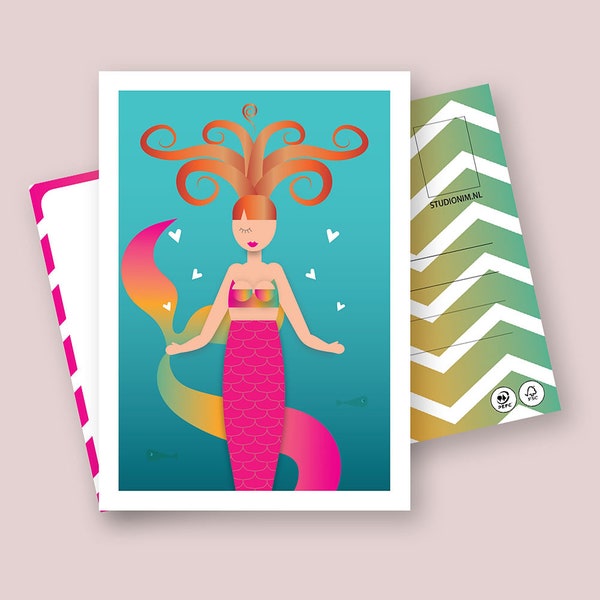 MERMAID | fsc® postcards | Dutch design | Girls Postcard | Mermaid Art | Mermaid Wall Art | Fantasy Card | Girls Wall Art | Birthday Card