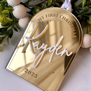 Engraved Mirrored Acrylic Ornament for Baby's First Christmas - Arch Shaped