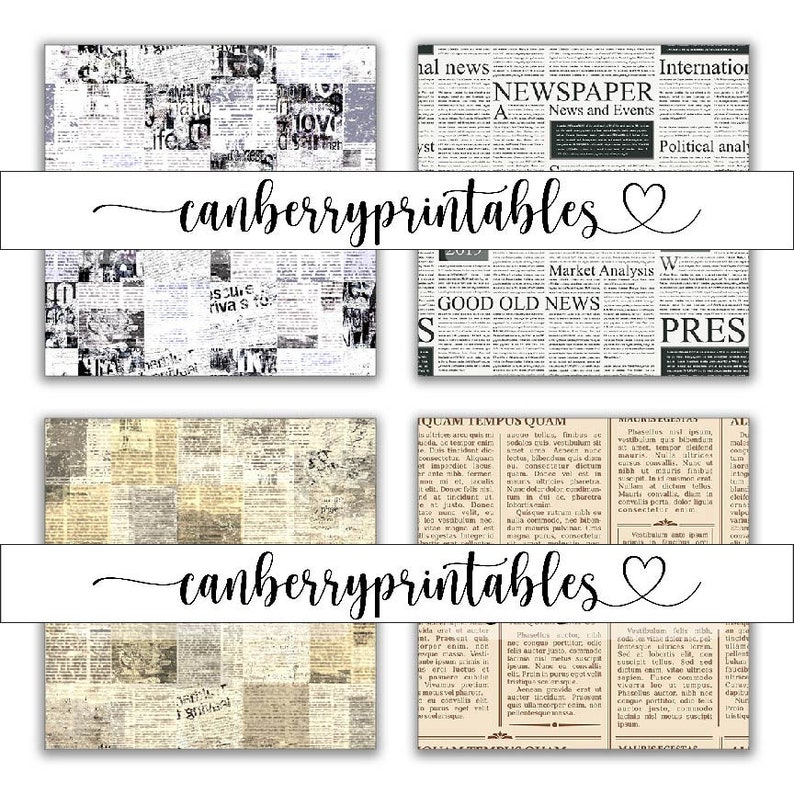 30 Newspaper Vintage, Newspaper Paper Pack, Printable Grunge Paper Pack ...
