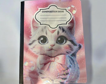 Holografisches Katzen Notizbuch – Breit liniertes Katzen Journal für die Schule