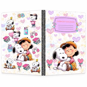 Custom Snoopy & Lucy Composition Notebook Holographic Glitter Cover