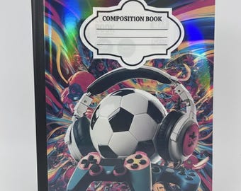 Breites liniertes Notizbuch Fußball und Gaming Thema. Name Constumisation verfügbar