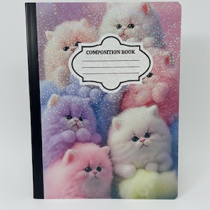Kawaii Cats Composition Notebook, Wide Ruled, Glitter Cover