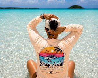 Funktionsshirt mit Meeresschildkröten-Sonnenuntergangsmotiv | Langärmlige Sonnenschutzbekleidung für Damen