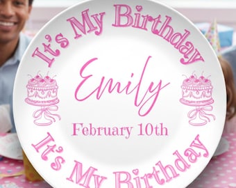 Custom Child Kid's Birthday Plate, Pink Birthday Keepsake