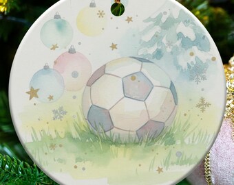 Personalized Soccer Ball Ornament, Custom Football Christmas Ornament, Watercolor Sports Decor, Kids Christmas Gift, Team Keepsake