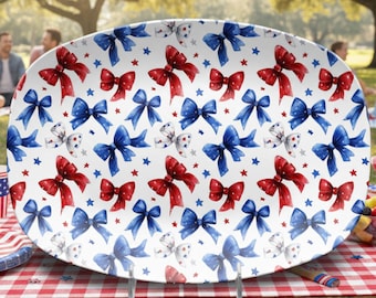 July 4th Independence Day Serving Platter - Coquette Style Red White Blue