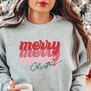 Retro Merry Merry Christmas Sweatshirt, Christmas  Shirt, Merry Christmas Sweatshirt Unisex Sweatshirt for Women Christmas Sweatshirt
