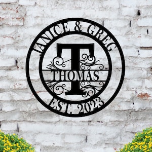 Personalized Family Name Metal Sign, Initial, Metal Monogram, Door Hanger Last Name Sign, Housewarming Gift, Wedding Monogram, Anniversary