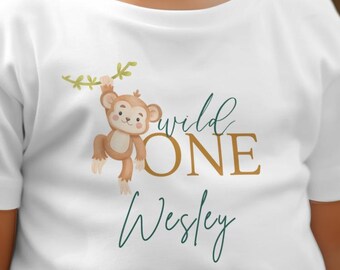 Wild One Monkey T-Shirt, Custom Name Shirt, First Birthday TShirt, Jungle Theme Party, Personalized Kids Tee, Baby Shower Gift