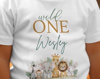 Wild One T-Shirt, Safari Animals T-Shirt, First Birthday T-Shirt, Personalized Name T-Shirt, Baby and Toddler T-Shirt, Jungle Party