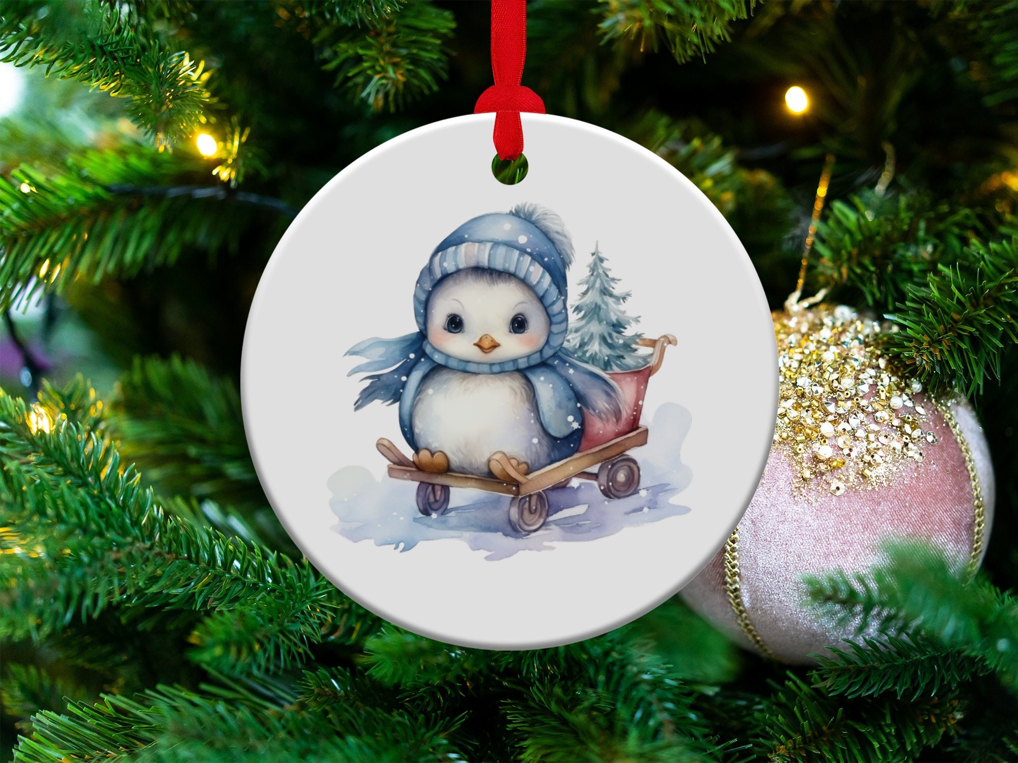 Discover Penguin Ornament, Cute Penguin Christmas Watercolor