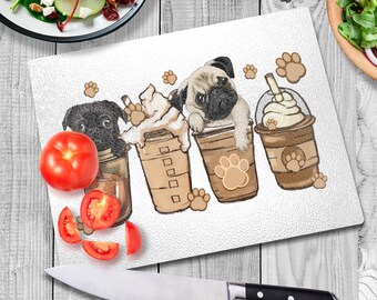 Pug Lover Gift, Black Pug Glass Cutting Board, Pug Mom Gifts